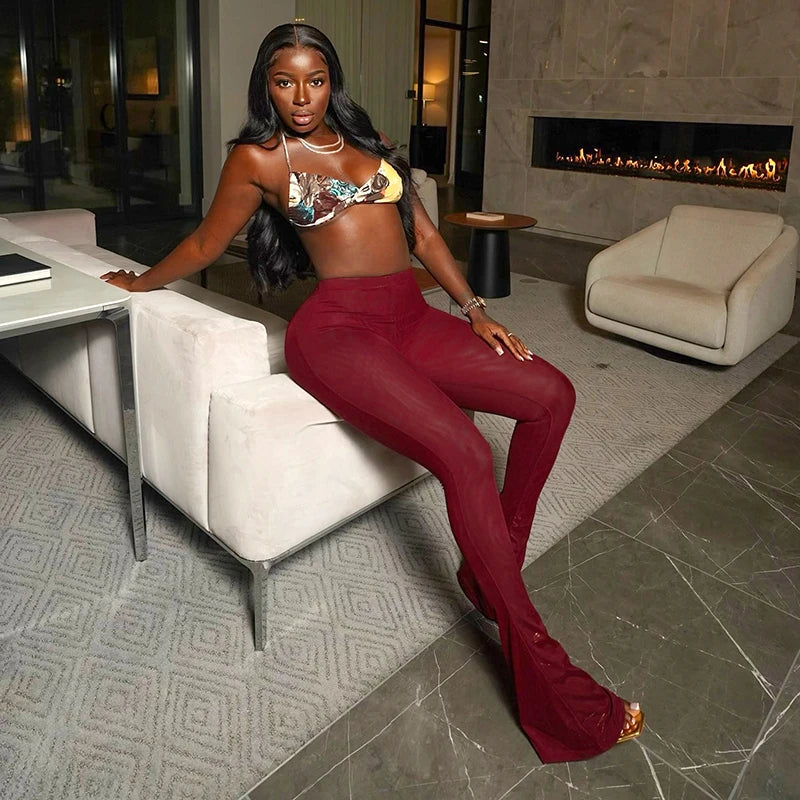 Meh See Thorugh Flar Pant Trend Skinny Bottom