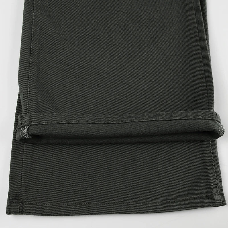 Retro Denim Cargo Pants Low Waisted Jeans Pockets Cotton Bottoms