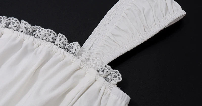 Lace Patchwork Tank Top With Low-waist Draw-string Long Skirt French Two Piece Sets