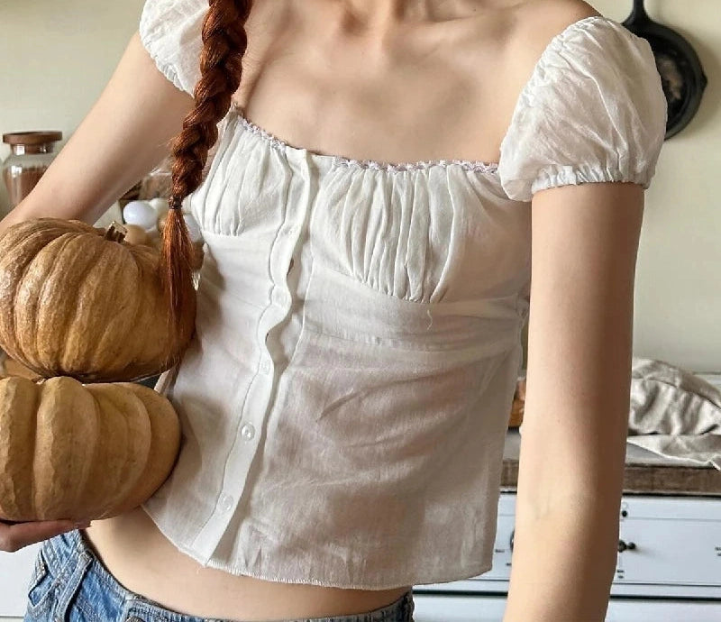 White Backless Square Neck Button Top