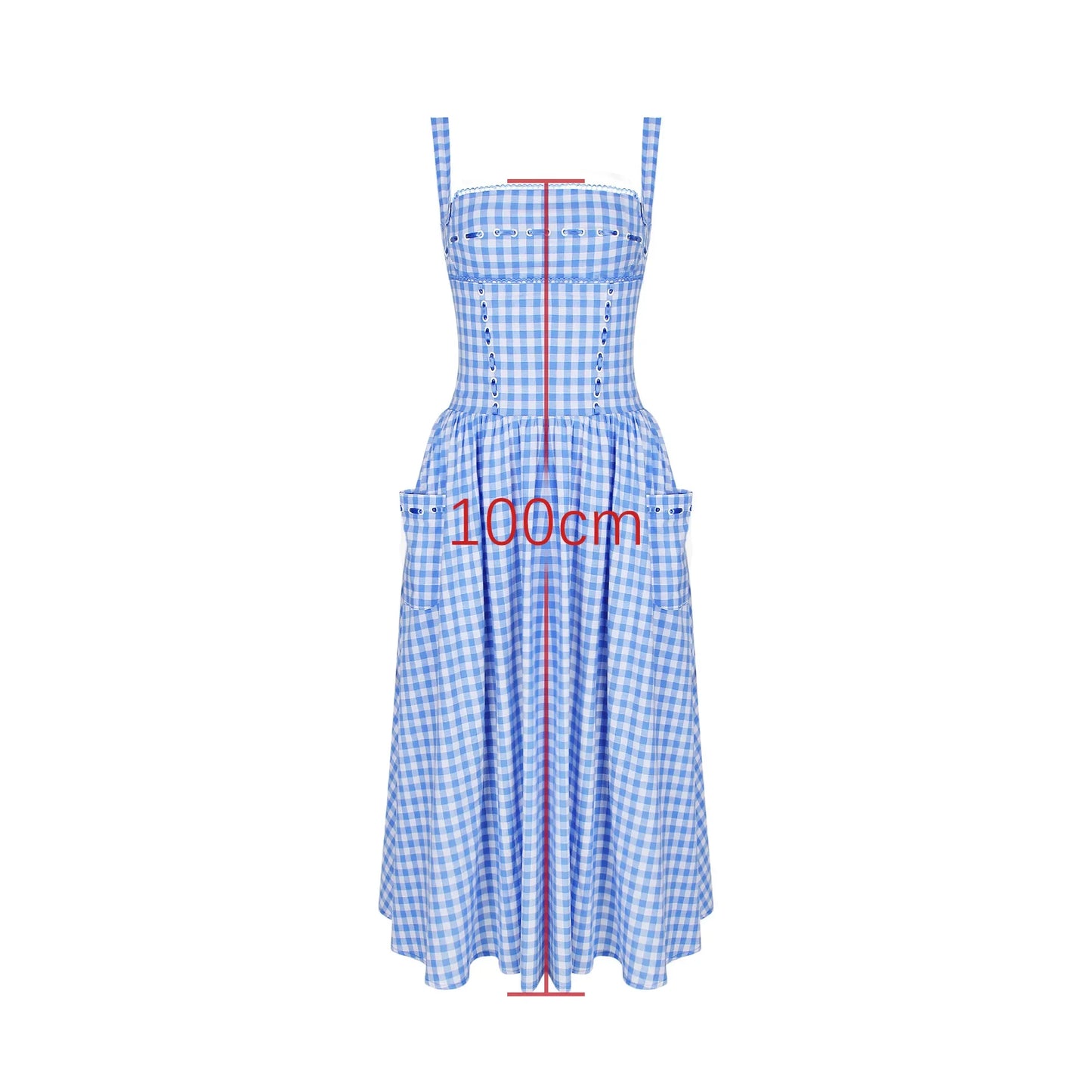 Beautiful Dress Spaghetti Strap Long Plaid Dress with Pocket Dress