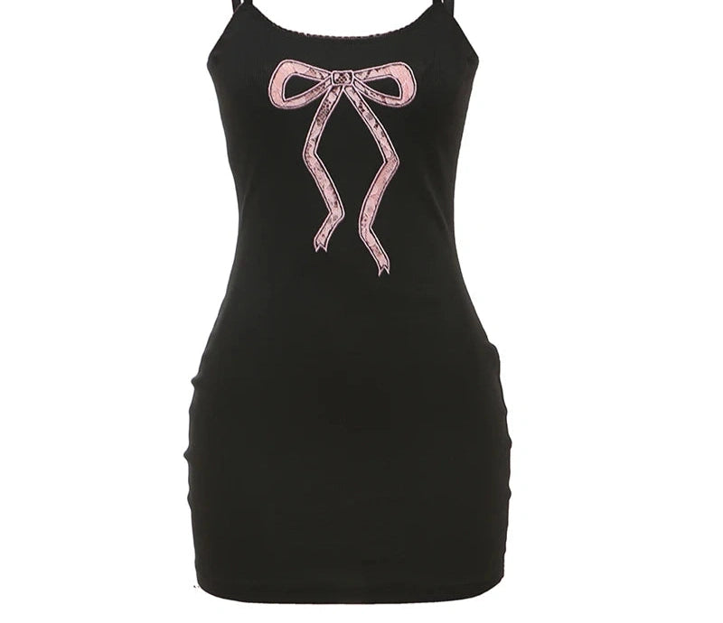 Bow Dress Low-Neck Backless Sleeveless High Mini Bodycon