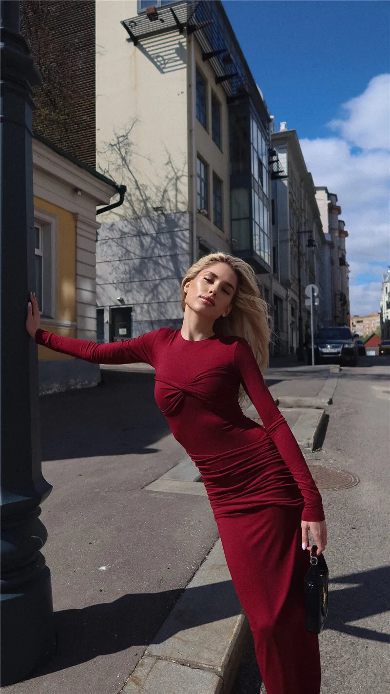 Long Sleeve Knitted Bodycon Maxi Dress