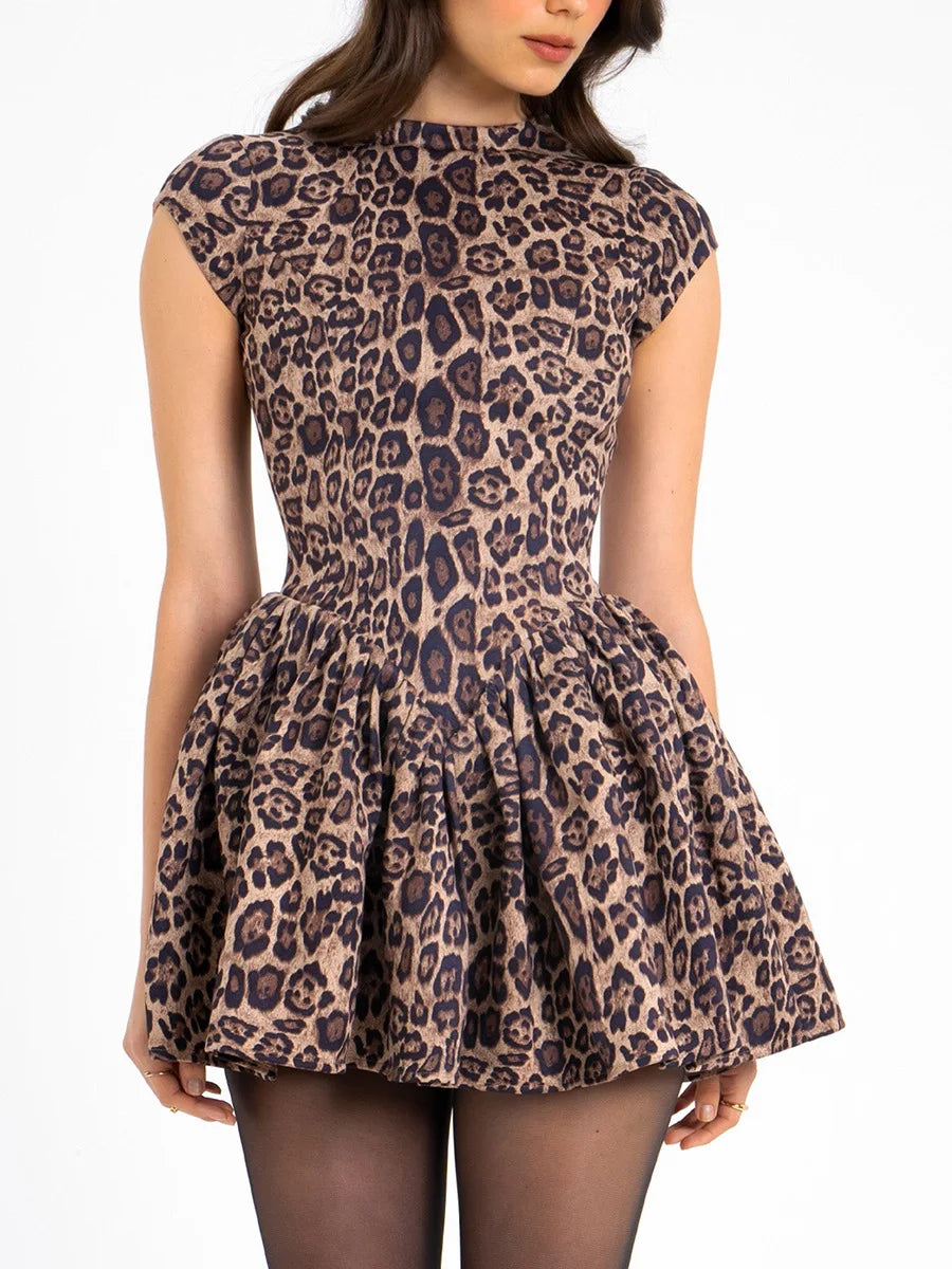 High-end Leopard Backless Dress Sweet and Spicy A-line Dresses