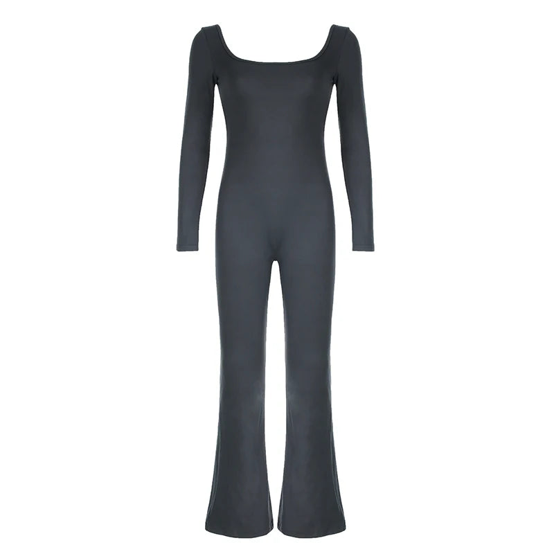 Backless Hollow Out Jumpsuits Long Sleeves Overalls Ruched Slim Rompers