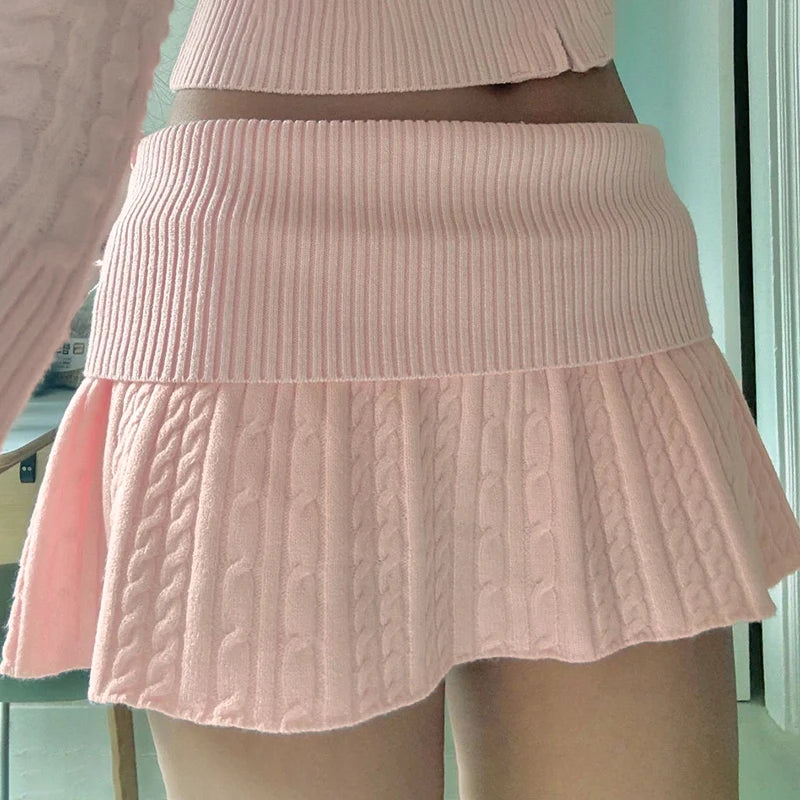 Pleated Preppy Skirt Low Waisted Slim Pink Bottoms