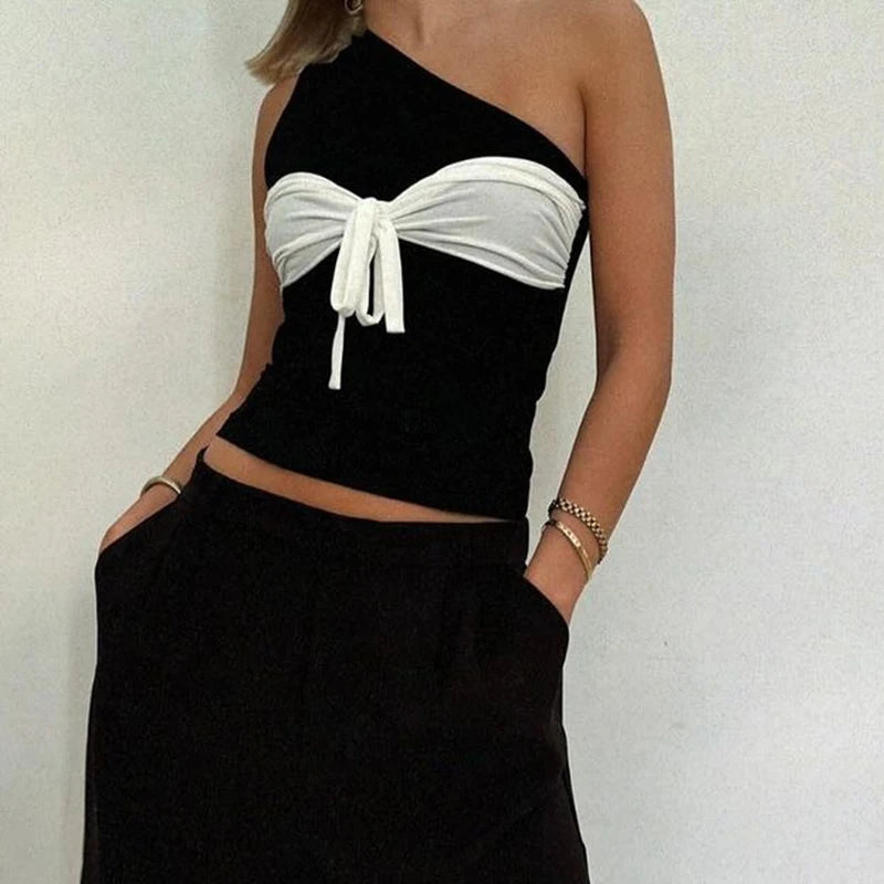 Black One Shoulder Sheath Top