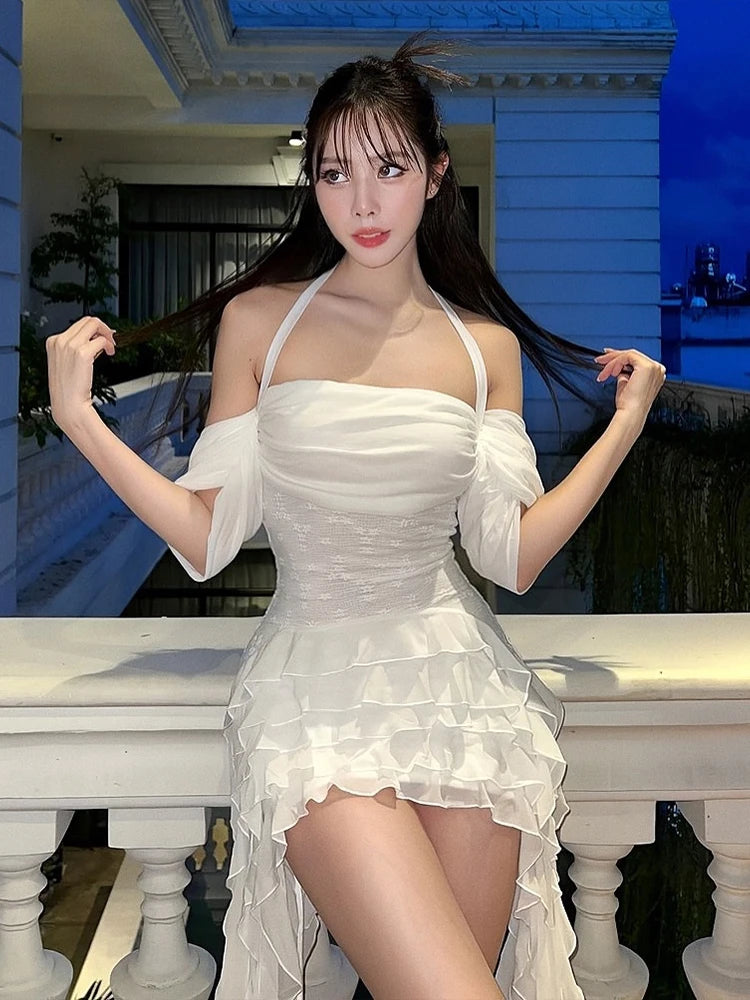 Tassel Dress One Shoulder Tierred Ruffles Irregular Backless Mini Bodycon