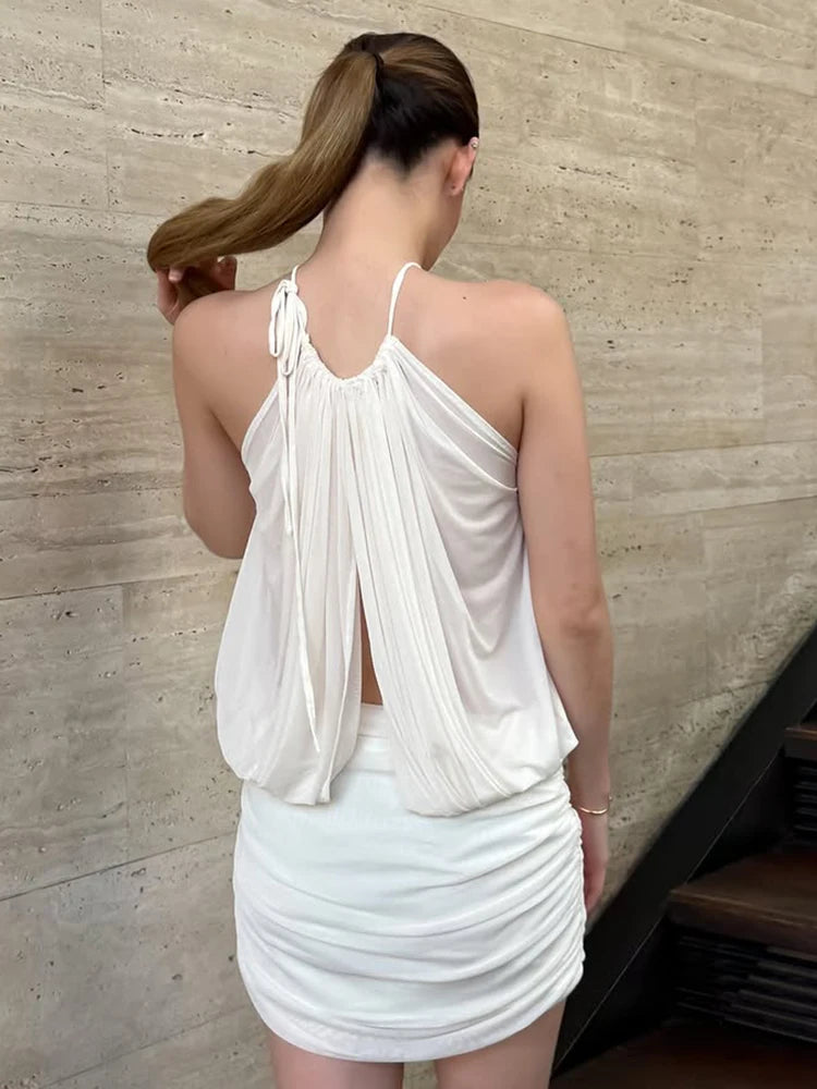 Ruched Mesh Dress Backless Draping Strapless Bodycon