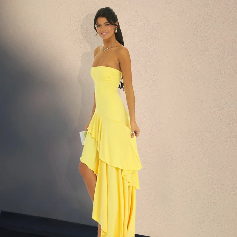Color Irregular Slim Layered Ruffle Sheath Dress