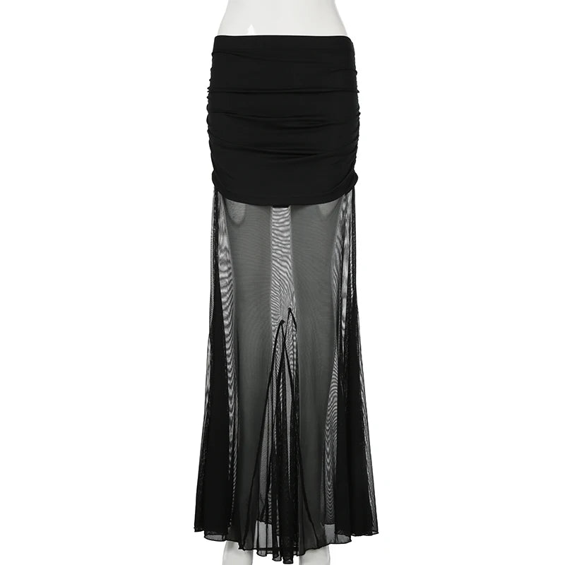 Mesh Skirts Low Waisted Long Black Knitted 's Bottom