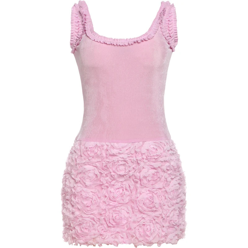 Fad Flowers Hem Dress Lace Sleeveless Backless Mini Bodycon