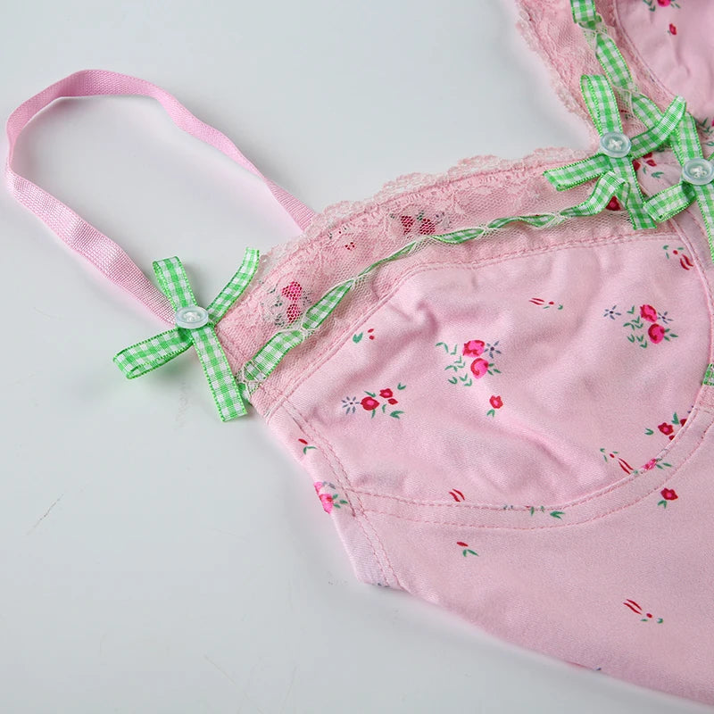 Pink Floral Lace Bow Top