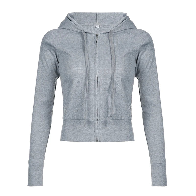 Zip Up Crop Hoodie Coats 's Jackets Front Pockets