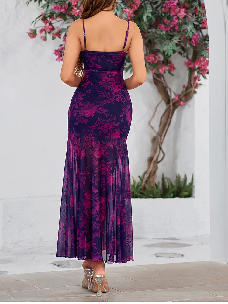 Floral Mesh Bodycon Midi Dress