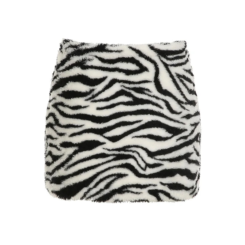 Zebra Stripes Faux Fur Bodycon Skirt