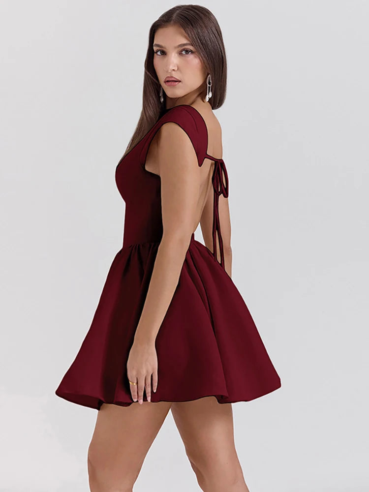 Backless A-line Dress Black Sleeveless High Waist Dress Slim