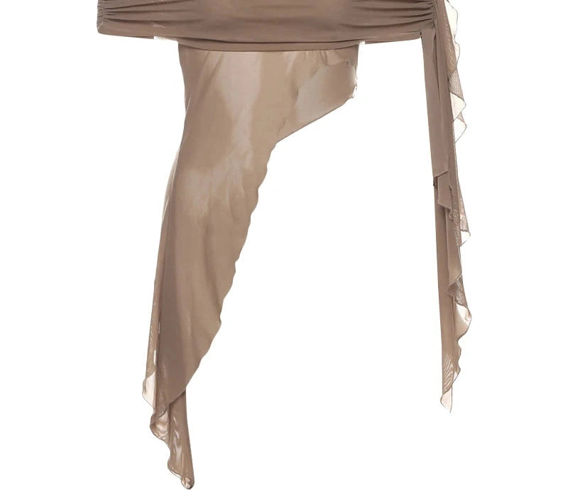 See Through t-Shirt Irregular Hem One Shoulder Pleated Ruffles Versatile Top