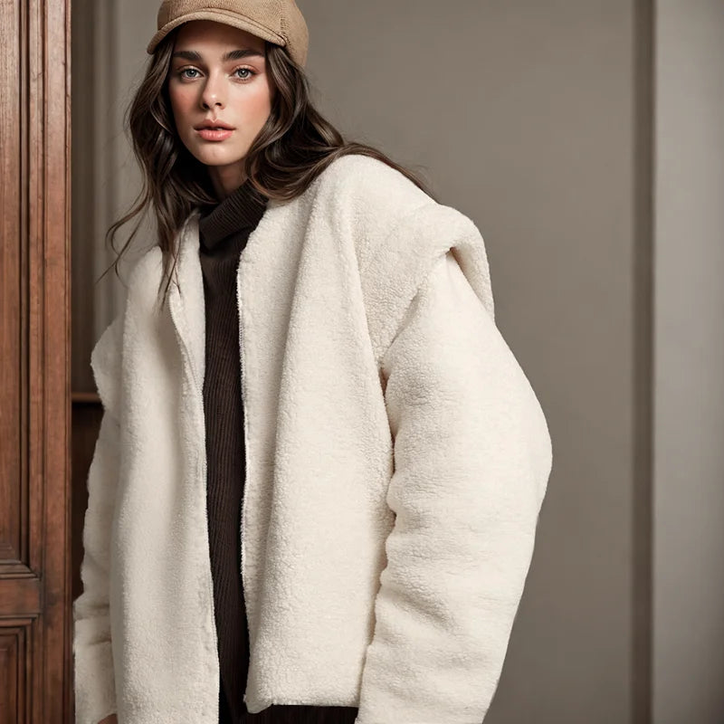 Jacket White Fleece Outer Zipper Cardigan Furry Thick Coat
