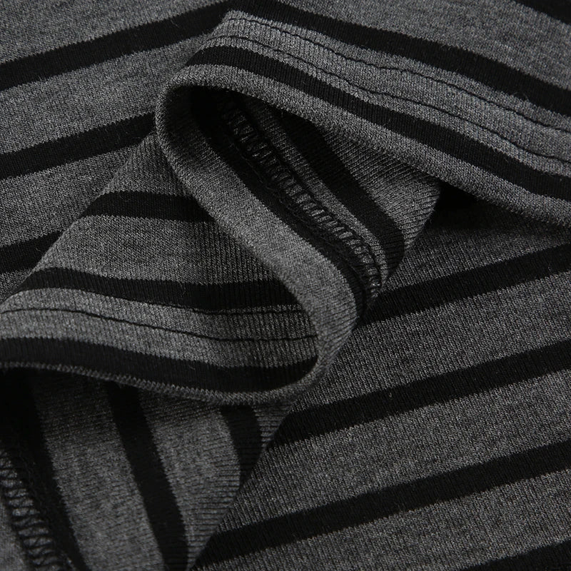 Strip Long Sleeve Tee Shirt Crewneck Slim