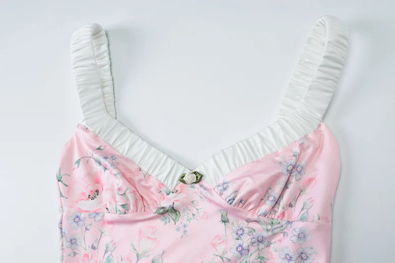 Floral V-Neck Backless Short Bodycon Dress