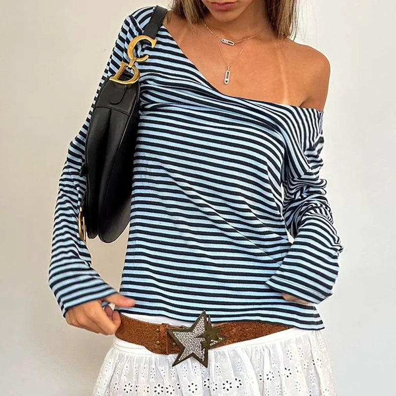 Strip Shirt Long Sleeve V-neck