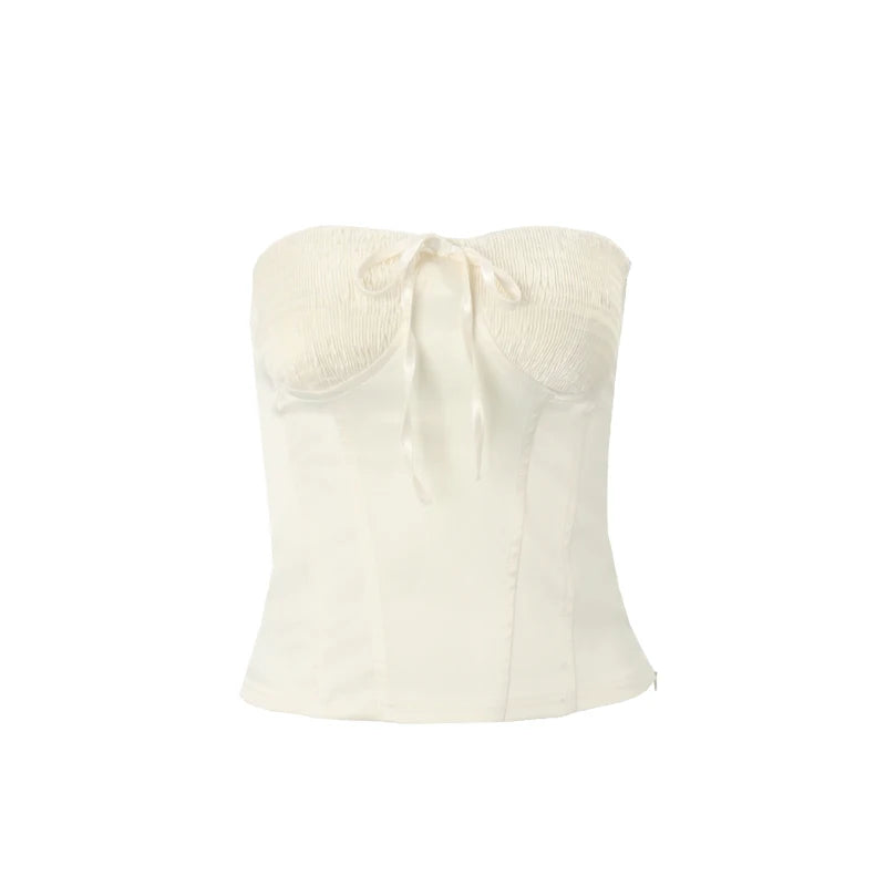 Apricot Strapless Backless Ruched Slim Top