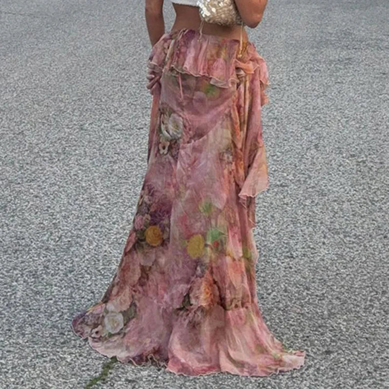Long Skirts Ruffles Floral Print Bottoms