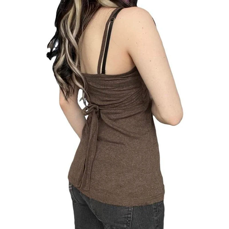 Sleeveless Lace Up Top Kawaii Backless Buttons ing