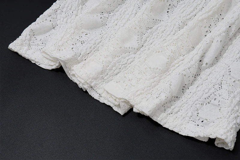 Dress Set Slim Fit Sleeveless Lace Hollow Top with White Skirt Two Piece Set