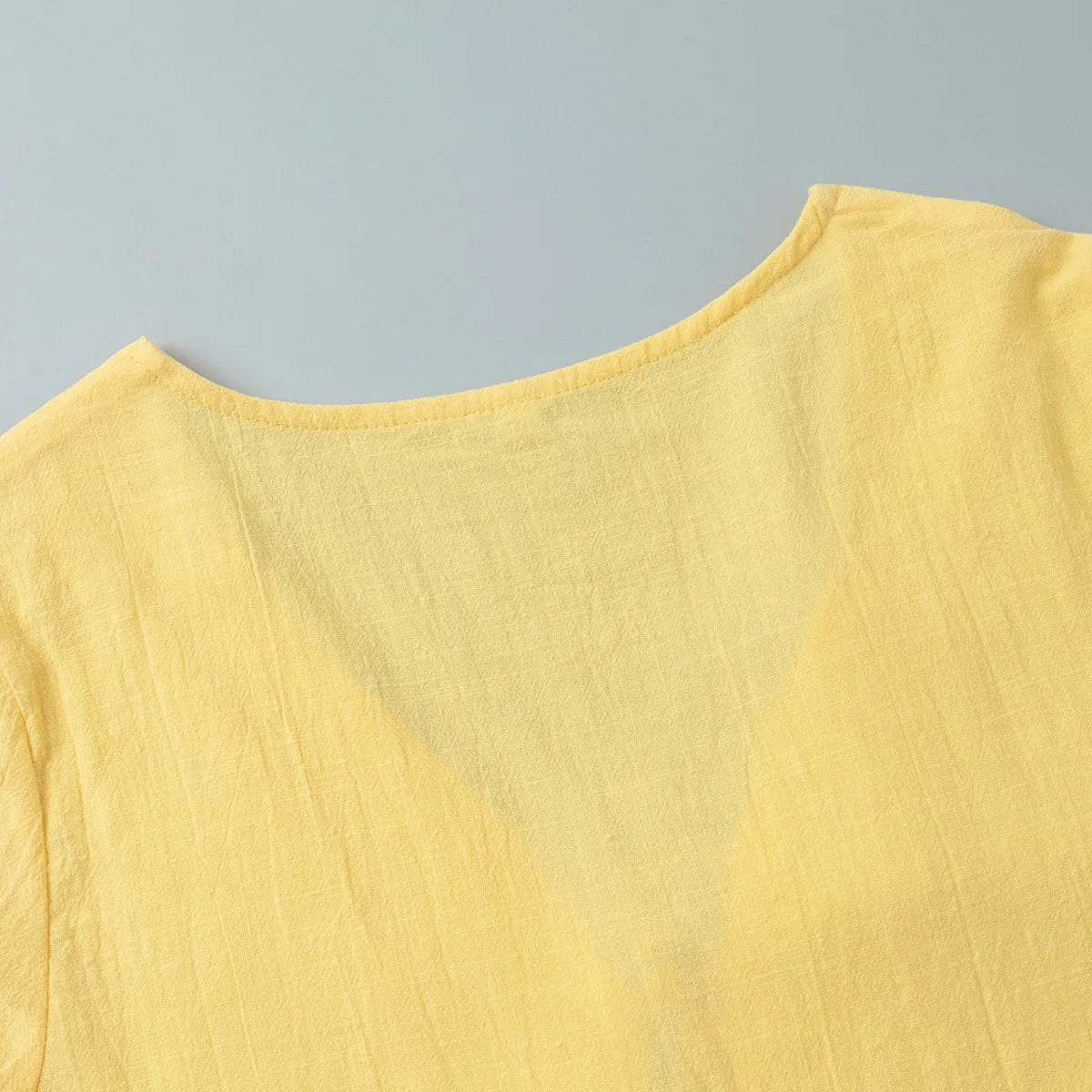 Yellow Cotton Short Sleeve Top and High Waist Midi Skirt Set