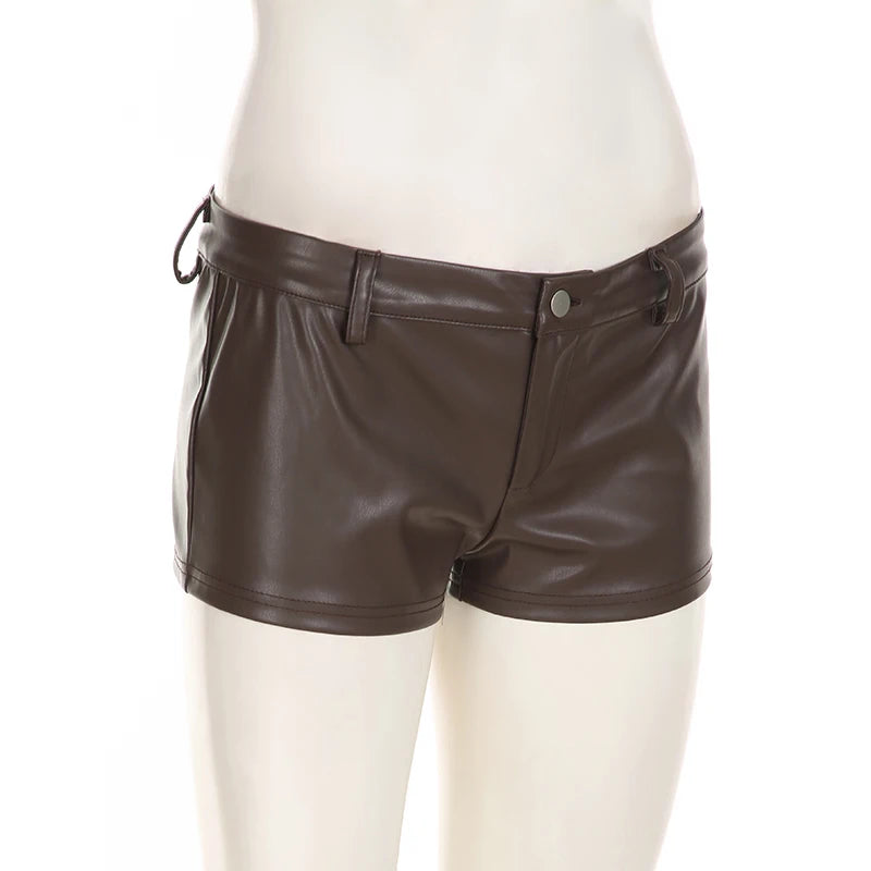 Low Waisted Mini Leather Shorts Furry Belts Waist Bottoms
