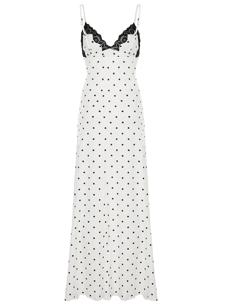 Lace Polka Dot Spaghetti Strap Dress Sleeveless