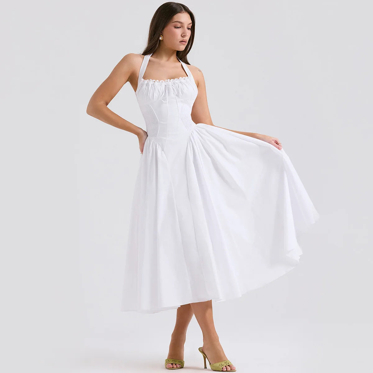 Slim Fit A-Line Halter Midi Dress