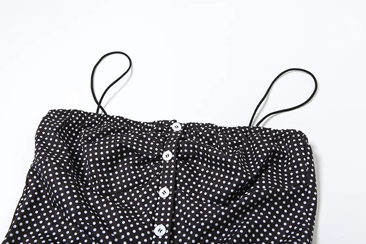 Speckled Print Dress Spaghetti Strap Sleeveless Single-Breasted Pleated Midnight Mini Bodycon