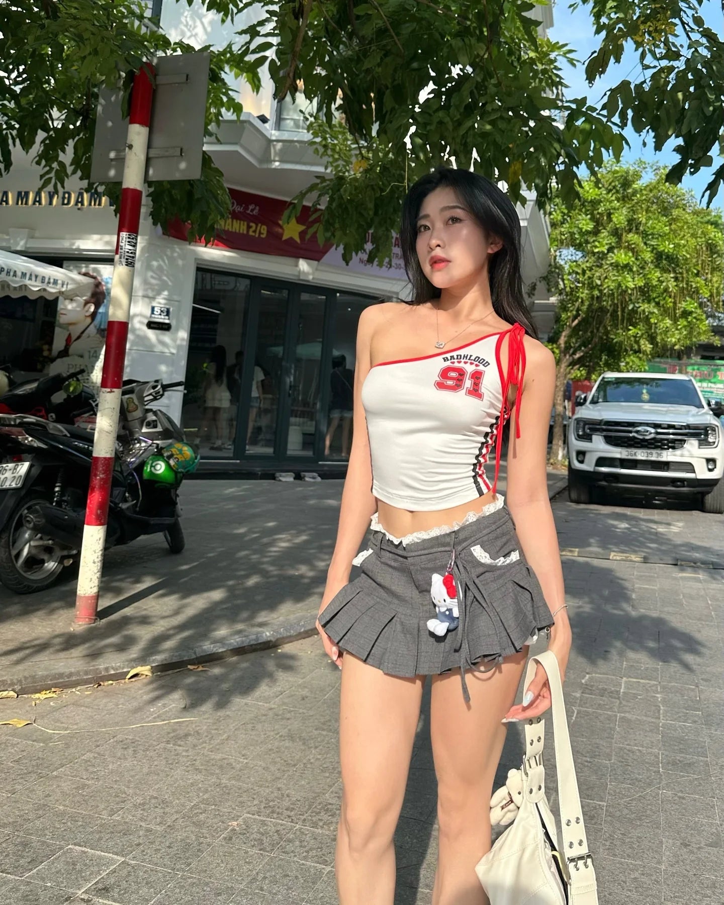 Gray Lace Up Pleated Mini Skirt