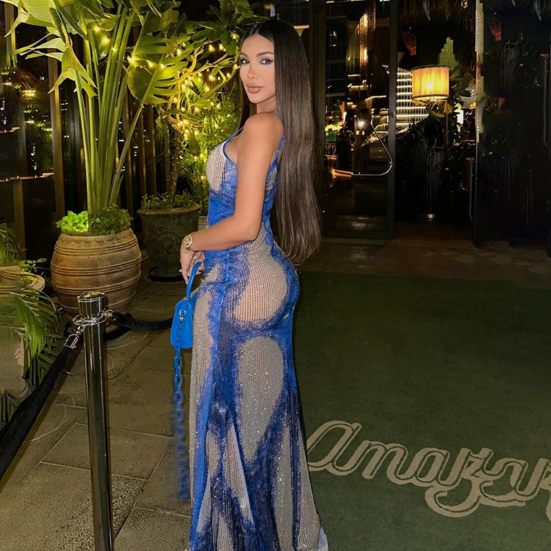 Blue See Through Midi Dress