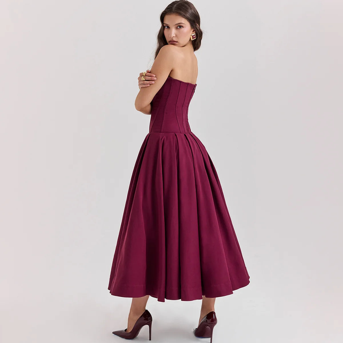 Strapless mal Occasion Dress Midi Dresses Red Wedding Guess Dress