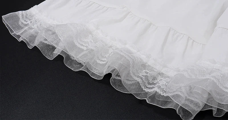 Lace Patchwork Tank Top With Low-waist Draw-string Long Skirt French Two Piece Sets