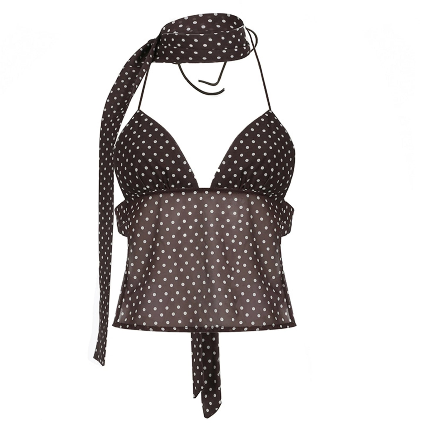 Backless V-Neck Polka Dot Top