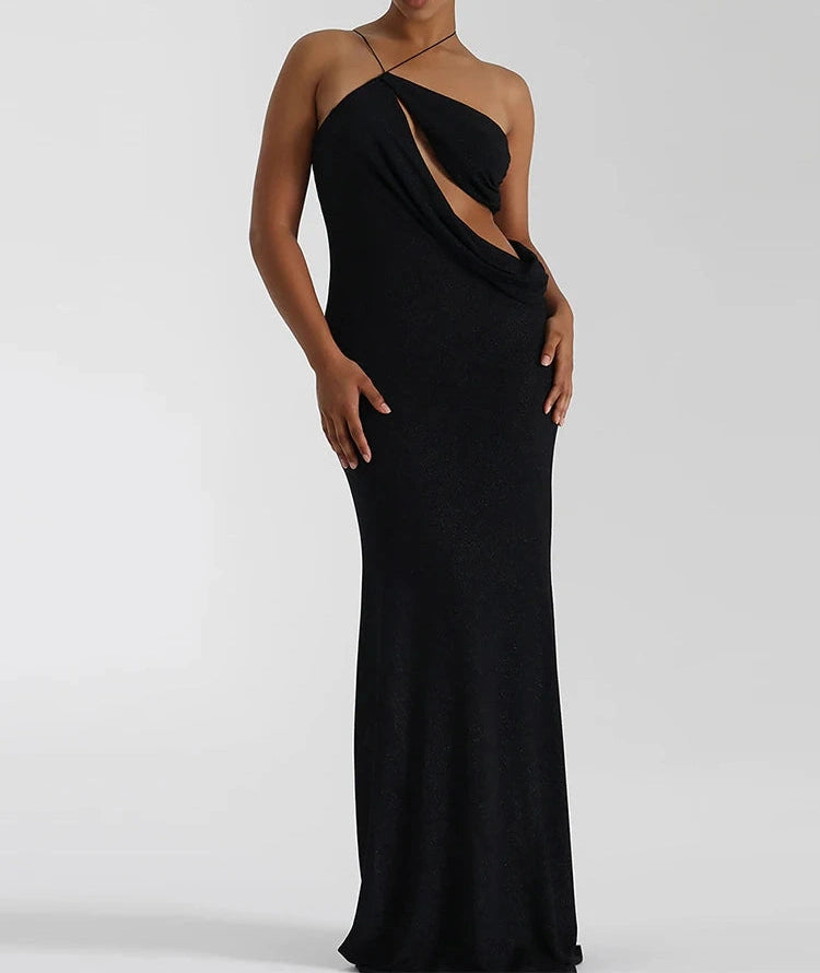 Irregular Hollow Dress Bright Silk Backless Sleeveless