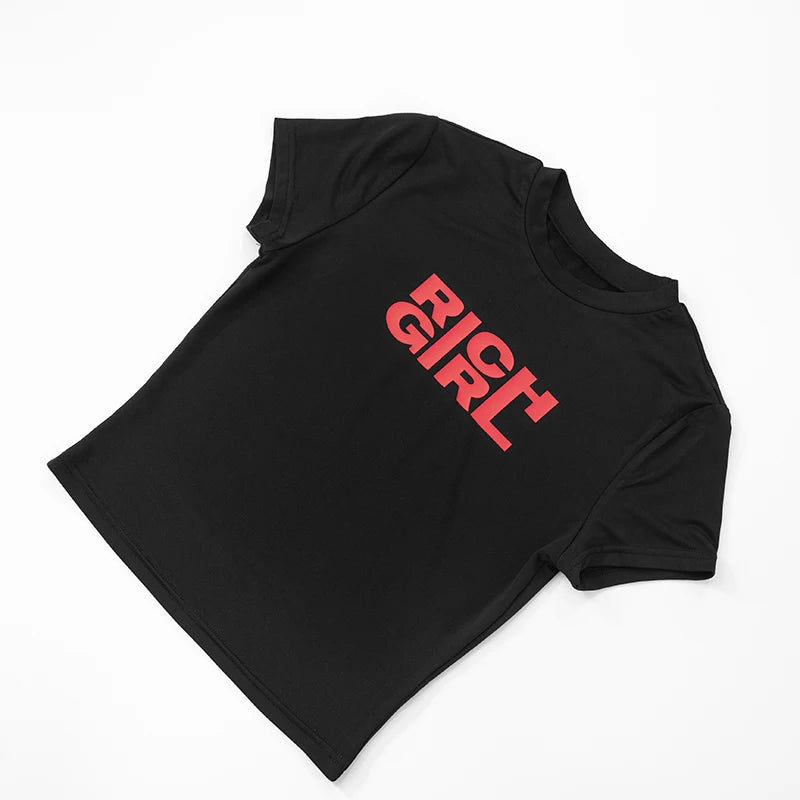 'S Short Slim Round Neck Letter Printed Short Sleeve T-Shirt Top Versatile