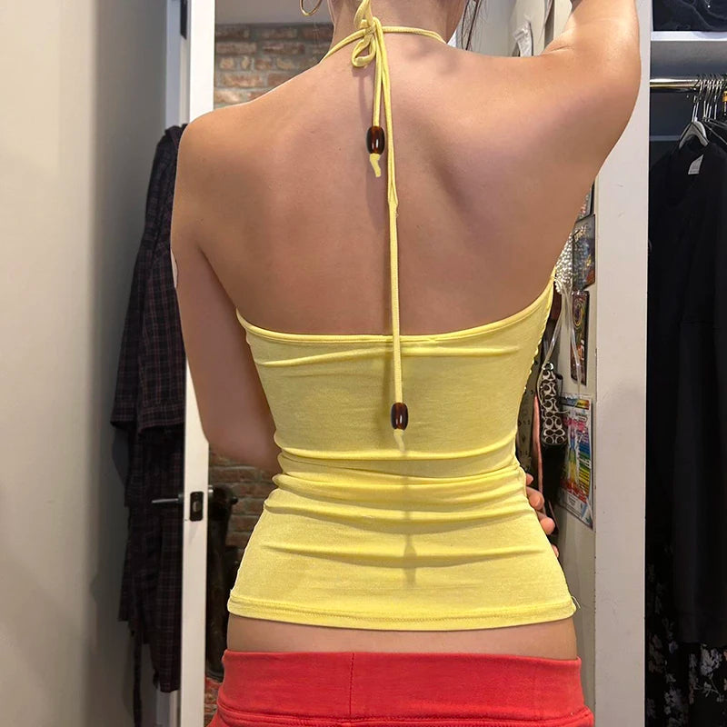 Halter Neck Camisole Backless Ruched Slim 's Sleeveless