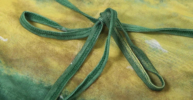 Green Mesh Backless Maxi Dress