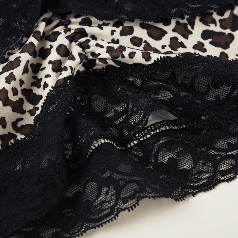 Lace Patchwork Camisole Leopard Print Backless Top V-neck Sleeveless Fairycore