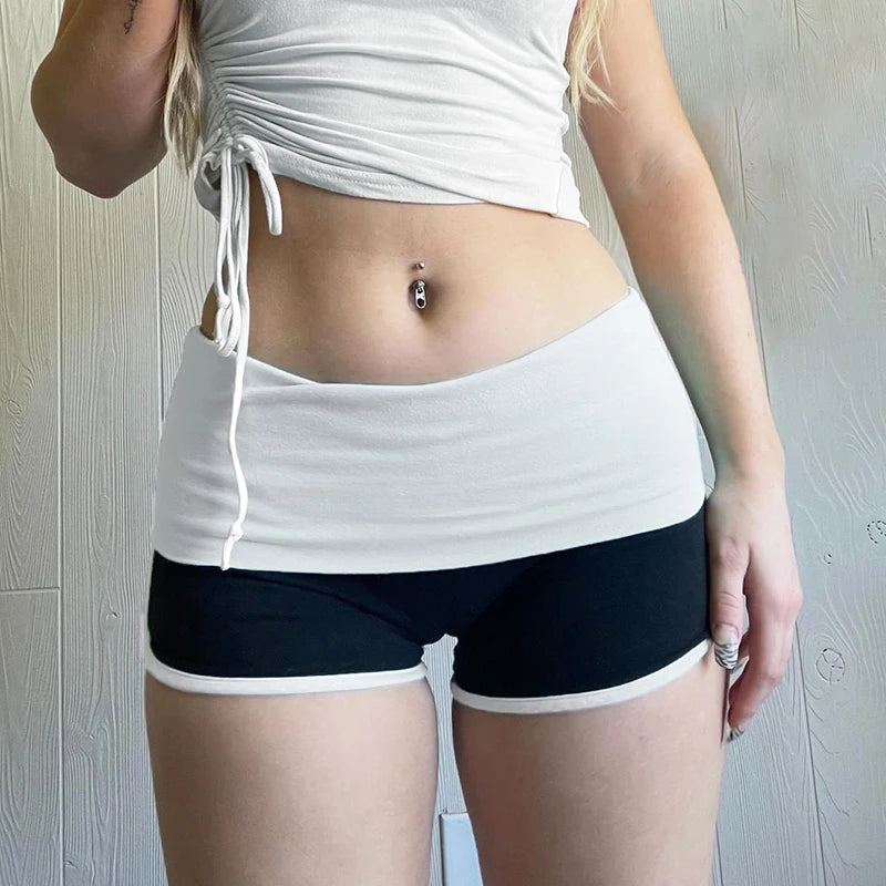 Sporty Slim Patchwork Shorts Low Waist Short Pants Elastic Waist Bottoms