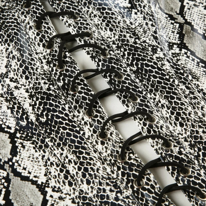 Off Shoulder Snake Print Tube Top Lace-up Bustiers Backless 's