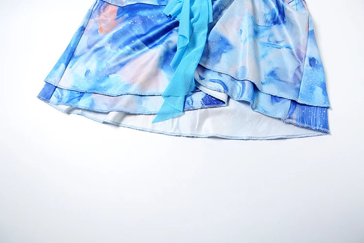 Patchwork Aesthetic Mini Dress Halter Backless V-neck Stacked Bodycon
