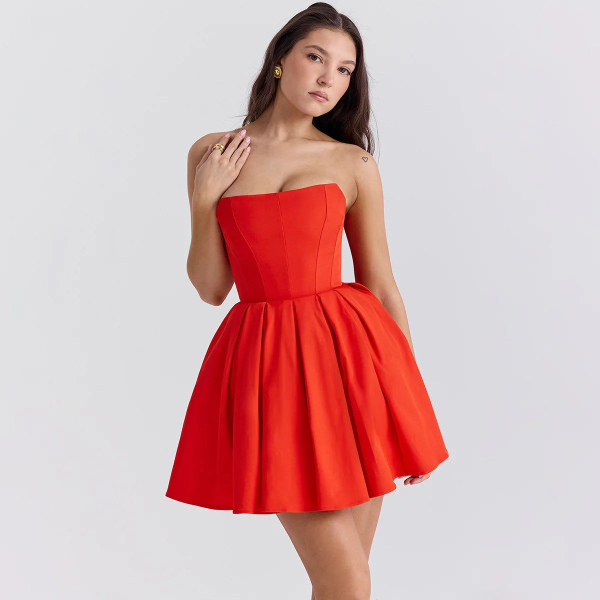 Strapless Bodycon Dress Mini White Corset Dress Casual Flare Dress