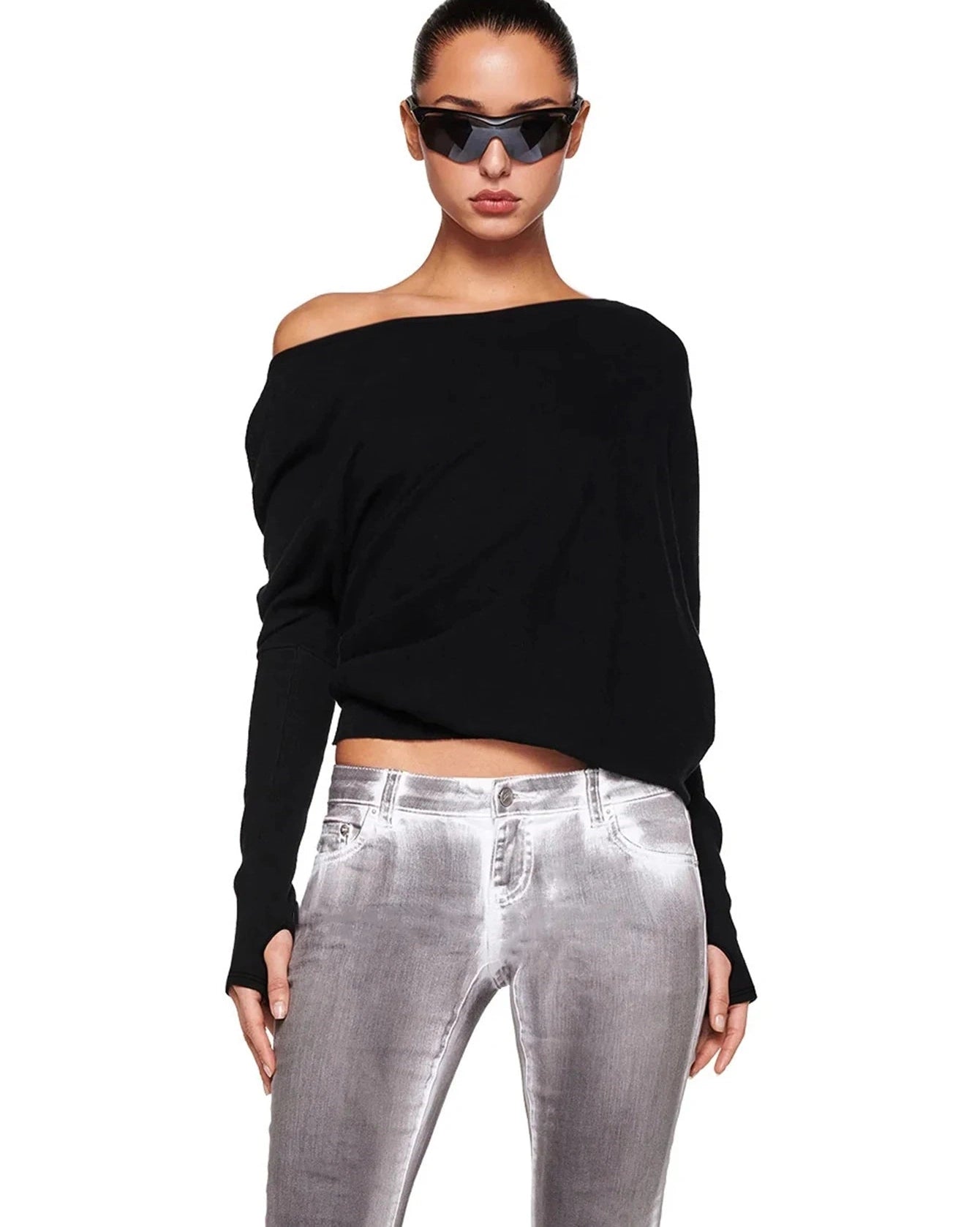 Long Sleeves Irregular One Shoulder Top